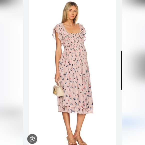 HATCH Maternity Cosette Floral Smocked Dress Baby Shower Party Ruffle Pink XS - Picture 4 of 13